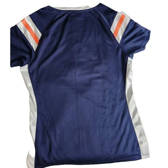 NFL Denver Broncos MEDIUM short sleeved navy and white top with sequin and faux - Picture 2 of 4
